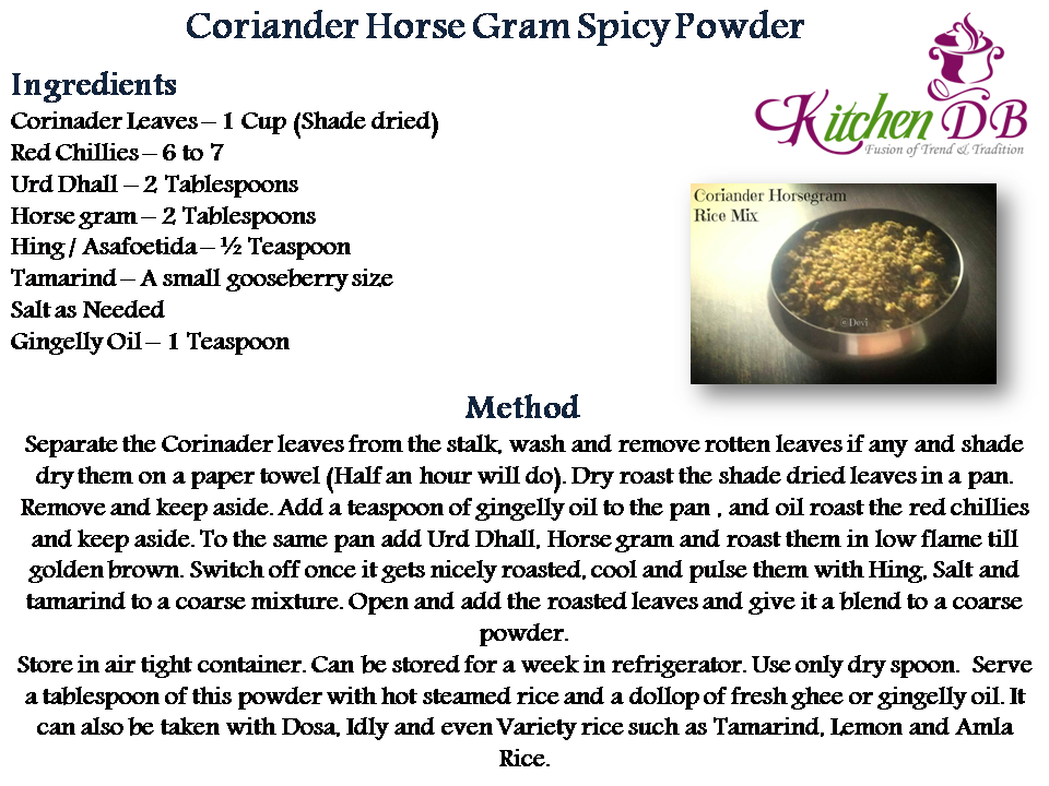 Coriander Horsegram Rice Mix Recipe
