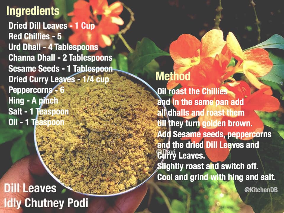 Recipe - Dill Leaves Idly Podi
