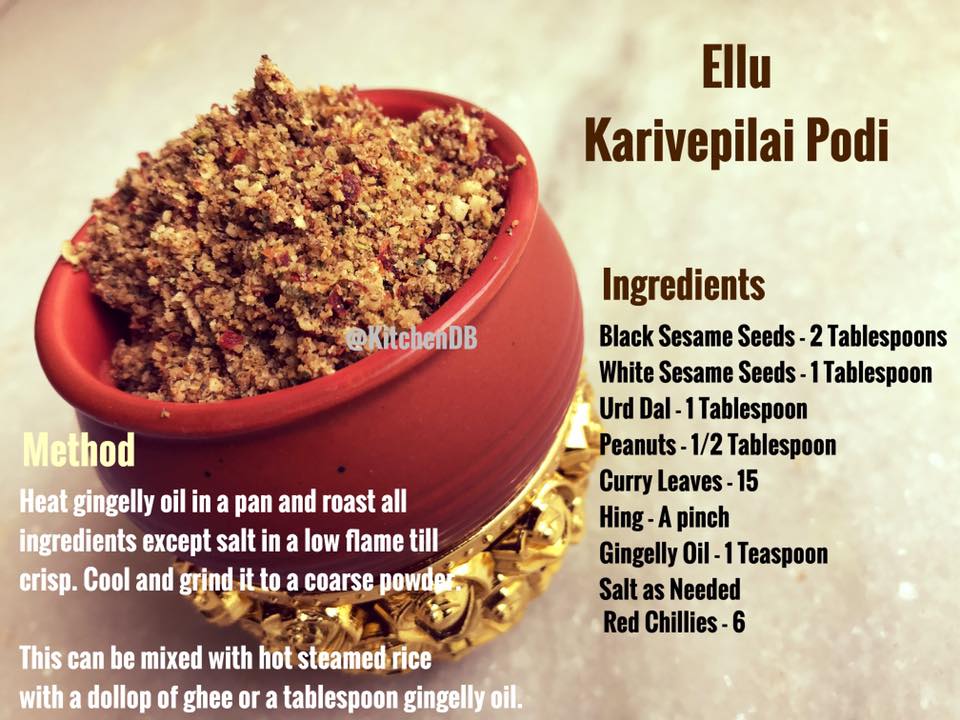Recipe for SesameSeeds Curryleaves Podi
