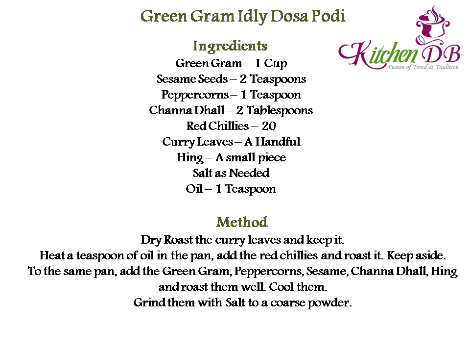 Green Gram Idly Podi