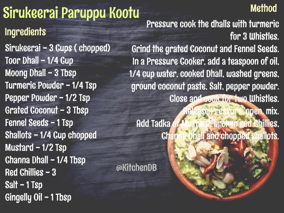 Recipe of Sirukeerai Kootu