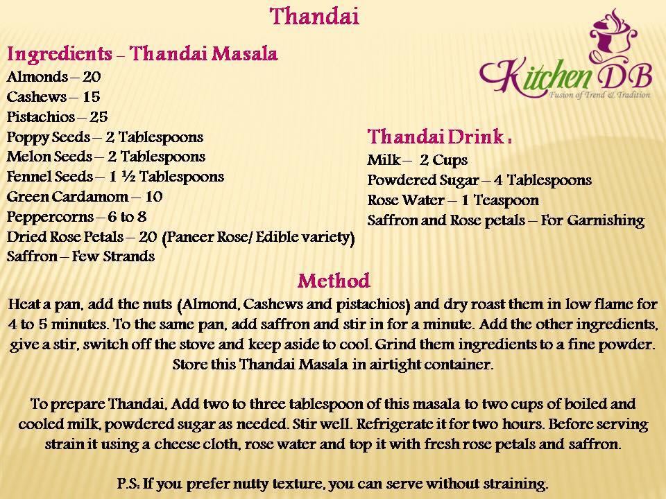 Recipe for Thandai Masals and Drink