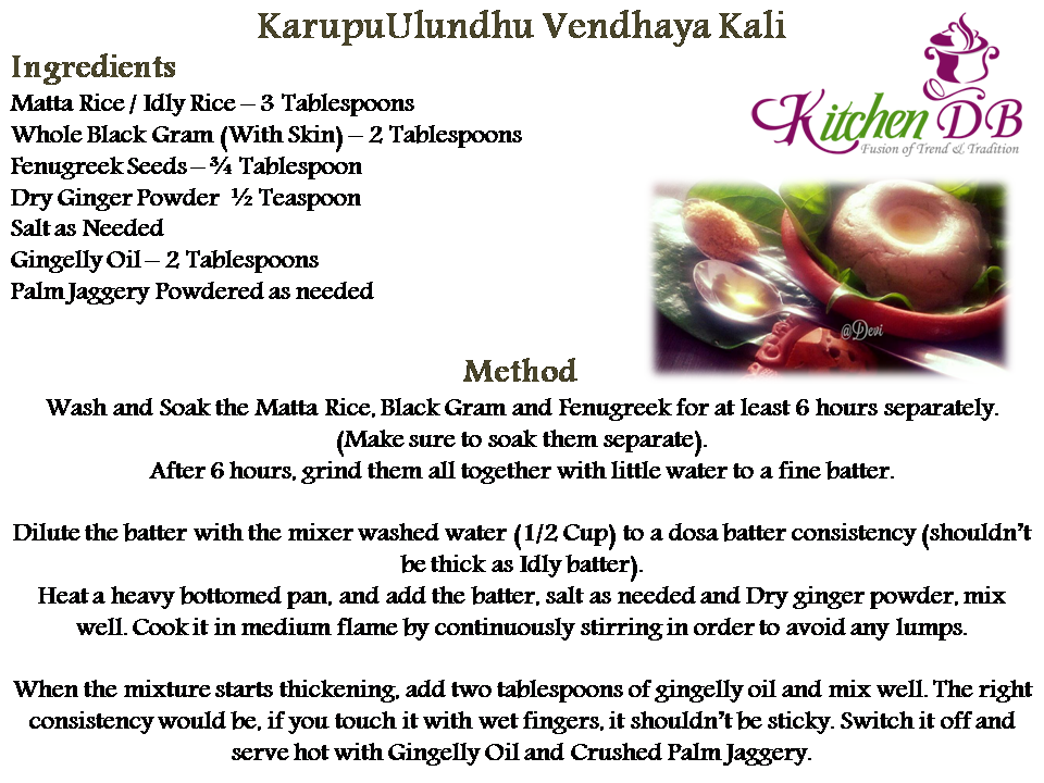 Recipe - Karupu Ulundhu Vendhaya Kali