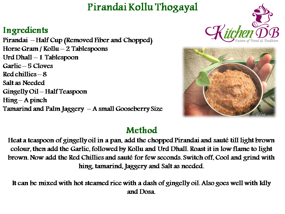 Recipe - Pirandai Kollu Thogayal