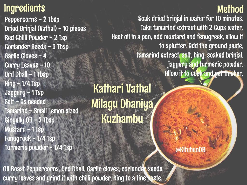  Kathari Vathal Milagu Dhaniya Kuzhambu Recipe