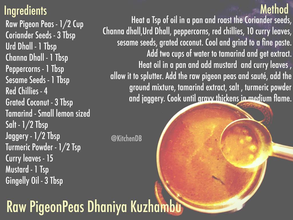  Raw Pigeon Peas Gravy / PachaiThuvarai Dhaniya Kuzhambu  Recipe
