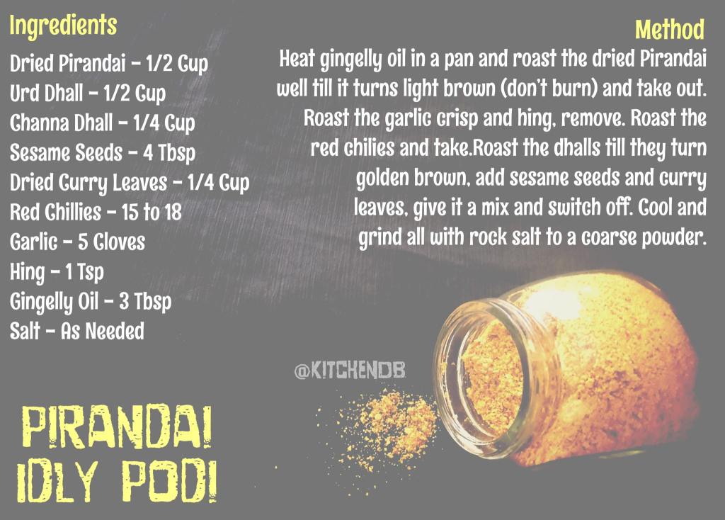 Pirandai Idly Podi Recipe