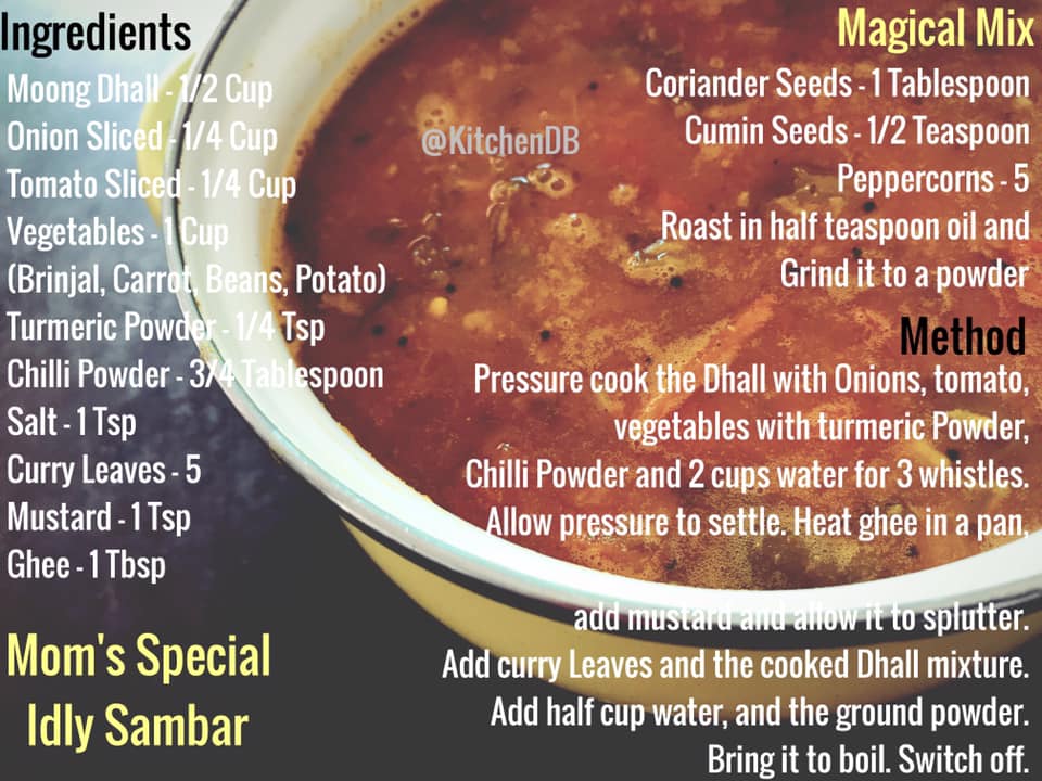 Mom's Special Idly / Tiffin Sambar Recipe