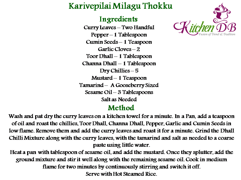 Karivepilai Milagu Thokku